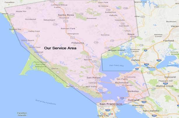 A map of the area serviced by Heirloom Events