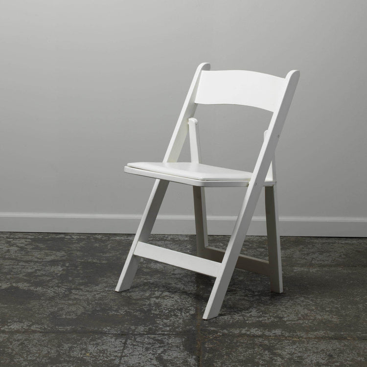 Heirloom Events White Wooden Folding Chairs with Padded Seat