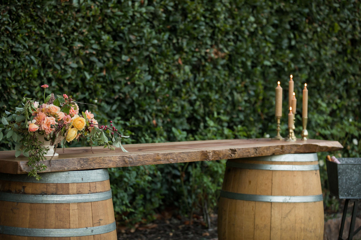 Rustic Bar - Sycamore Slab on Wine Barrels