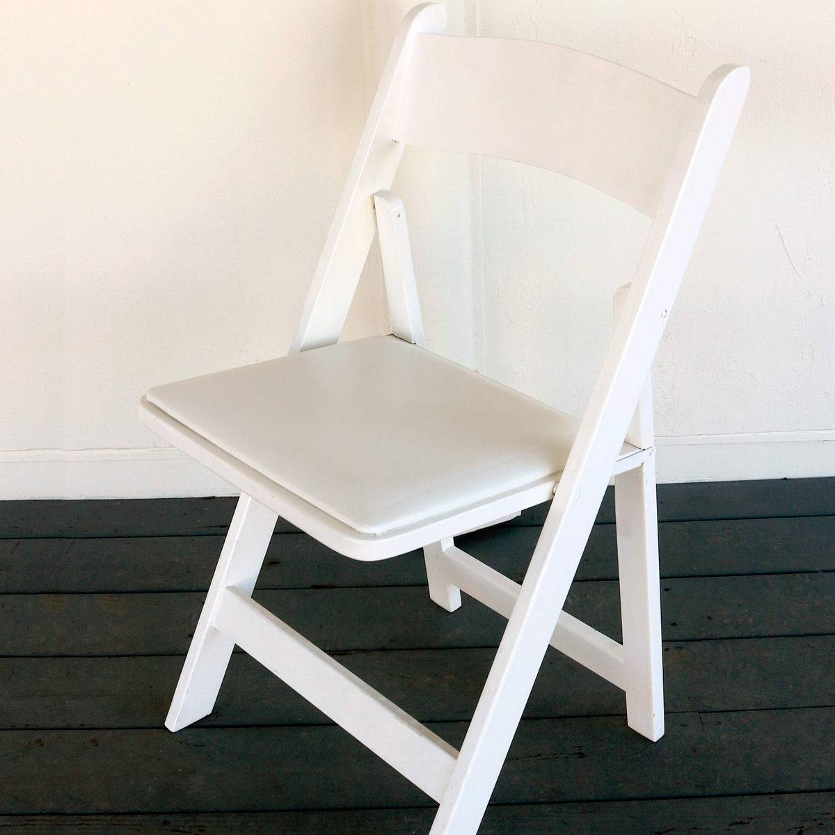 White Wooden Folding Chair with Padded Seat