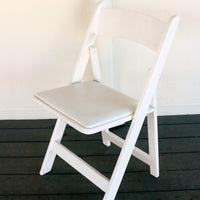 White Wooden Folding Chairs with Padded Seat